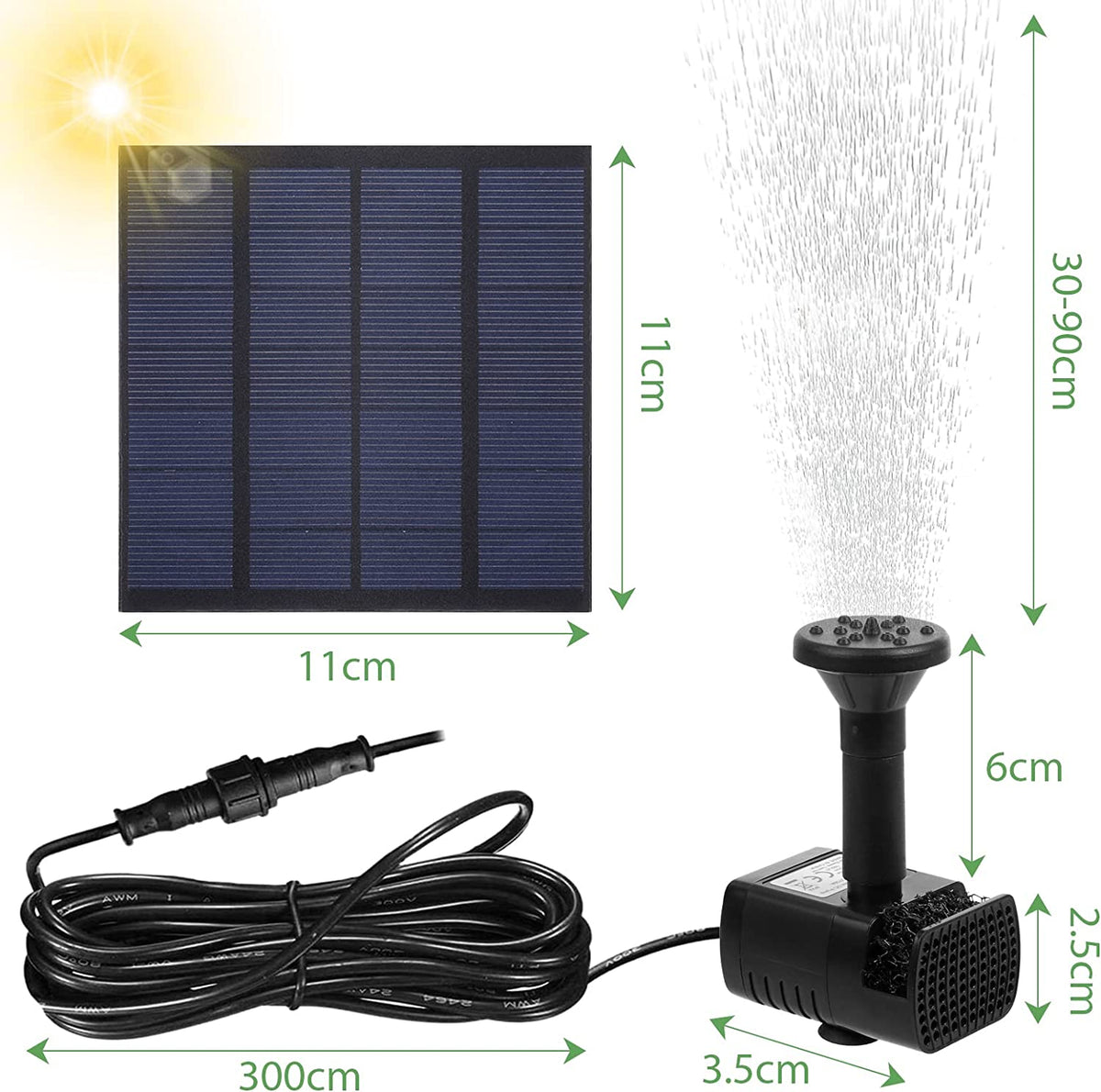 Solar Water Fountain 7V/1.8W with 6 Nozzles
