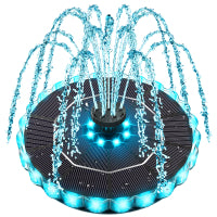 Solar Water Fountain 5V/2.5W with 1800mah Battery, 32 LEDs Light and 8 Nozzles