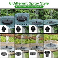 Solar Water Fountain 7V/3.5W with 2000 mAh Battery, 8 LEDs Light and 8 Nozzles